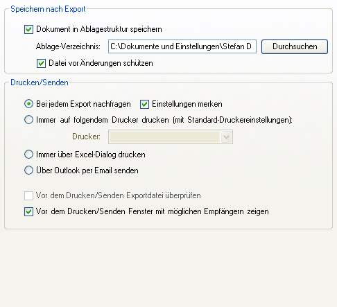 Optinen für den Excel-Export